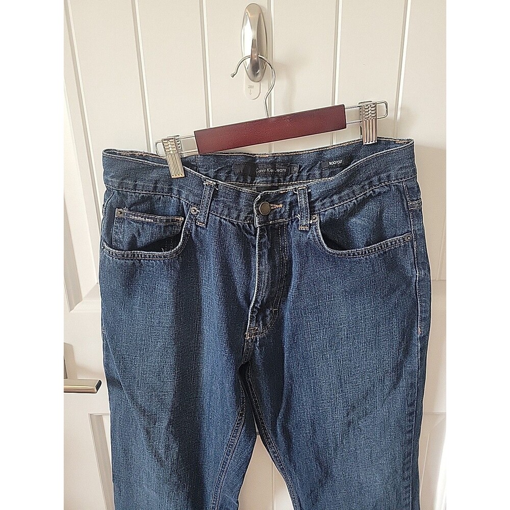 Calvin Klein Mens Jeans 32 X 39 Blue Denim Cotton 5-Pocket Zip Fly Bootcut Jeans - Picture 3 of 13